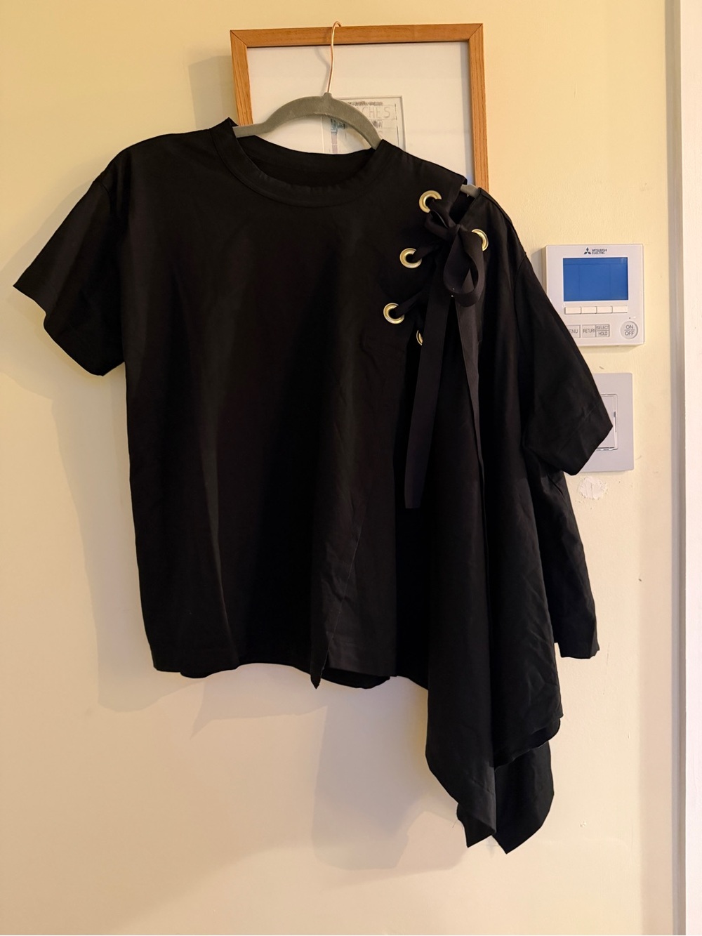 sacai 2019SS Lace-Up Ribbon Asymmetrical T-Shirt